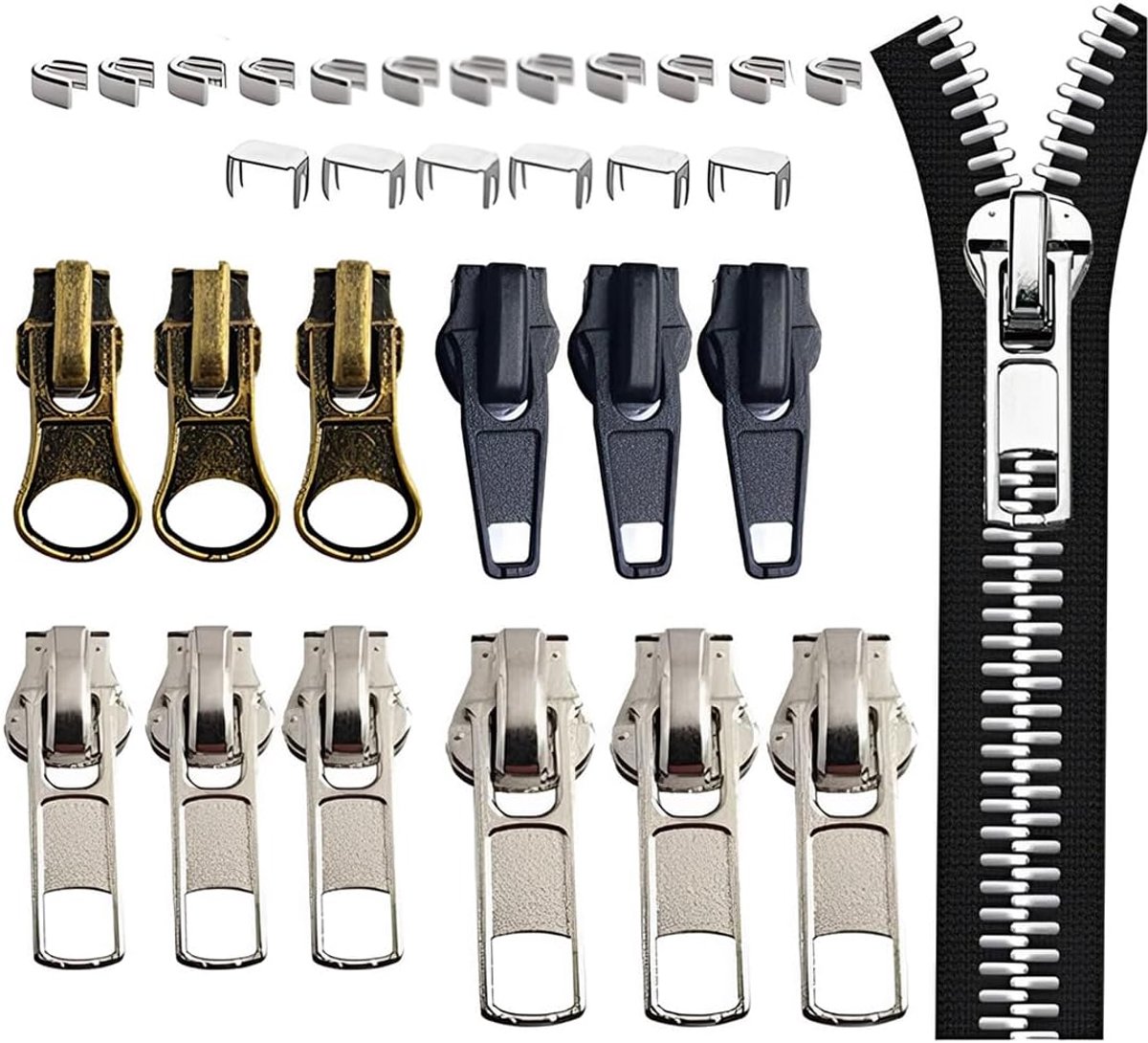 30-delige metalen reparatieset voor ritssluitingen met tractie, 12 stuks, ritssluiting, schuifregelaar, doos voor - ShopVlot