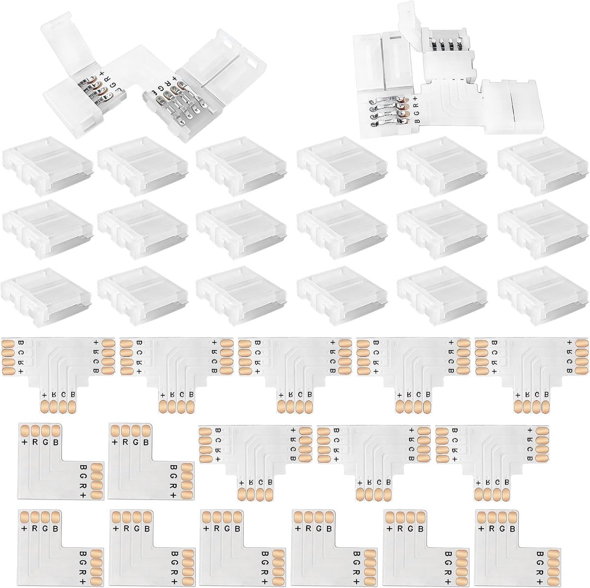 LED Strip Connector 4 Pin - 10mm RGB - Set van 56 stuks - Voor L-verbinding en bandverlenging - ShopVlot