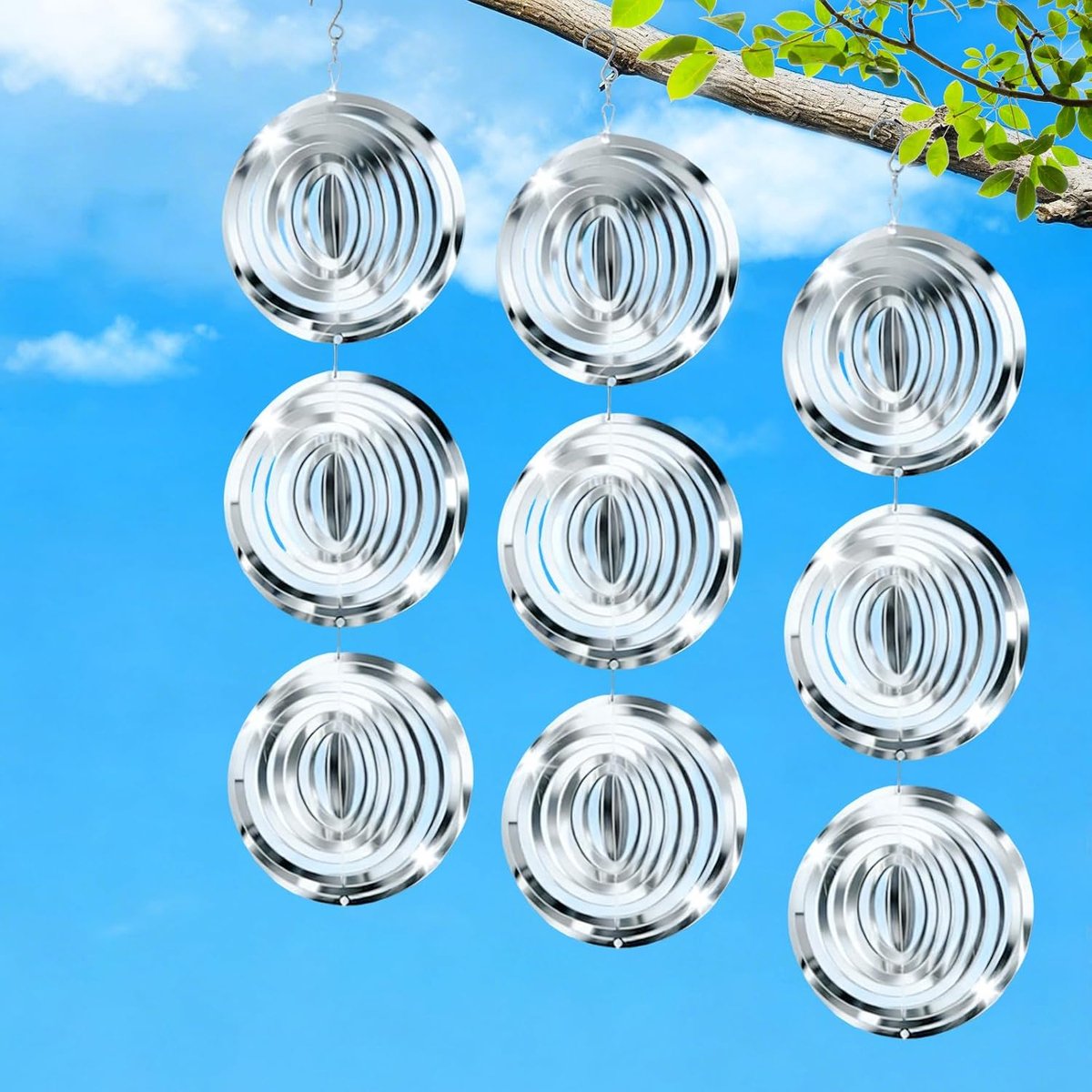 Windspel voor vogelafweer 3 stuks - roestvrijstalen schijven - 3D-reflectie - effectieve oplossing voor balkon - ShopVlot
