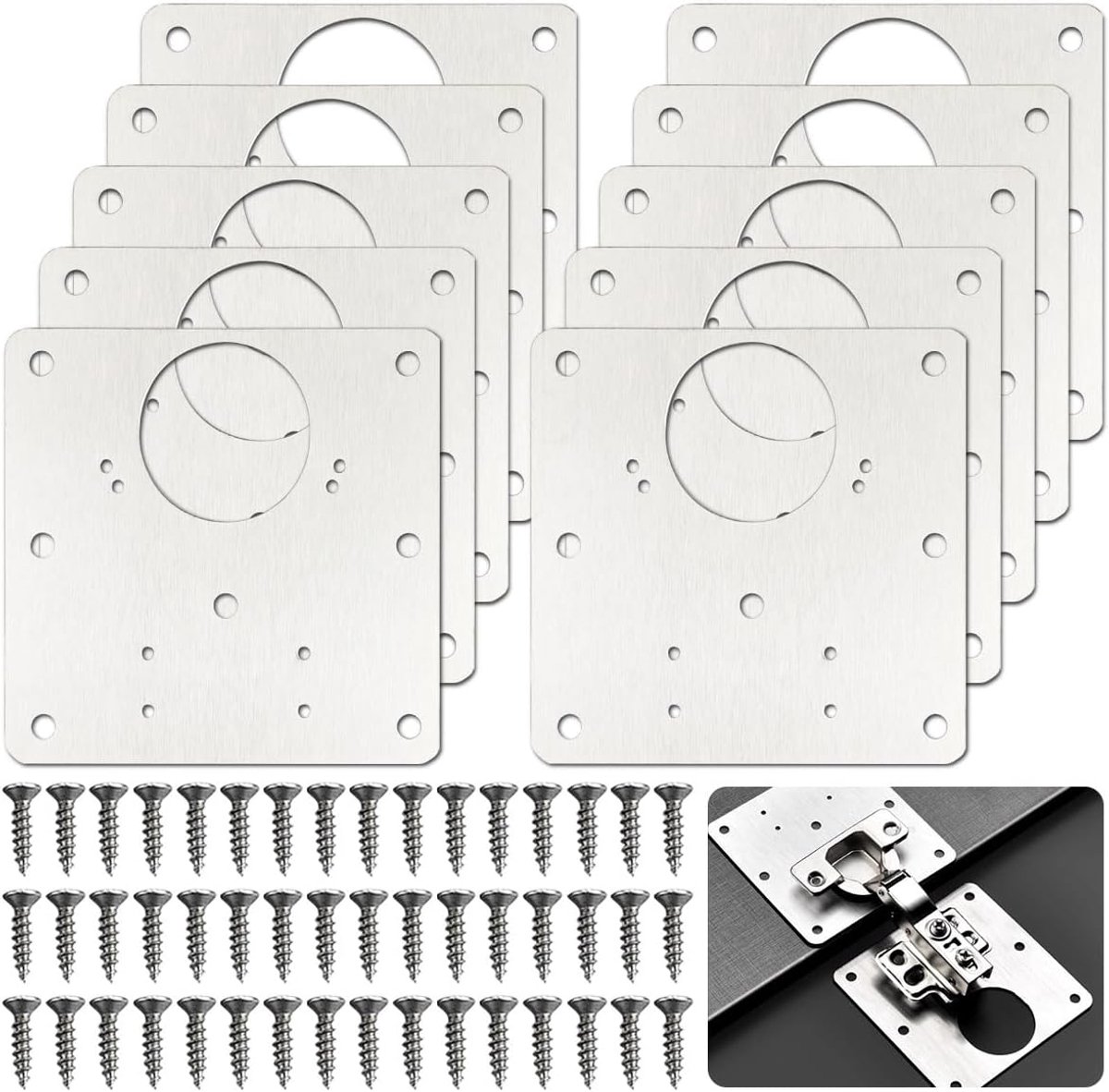 8pcs Stainless Steel Hinge Repair Plate, 9x9cm, Kitchen Hinge, Repair Plates with Screws, Kitchen Hinge, Repair Kit - ShopVlot