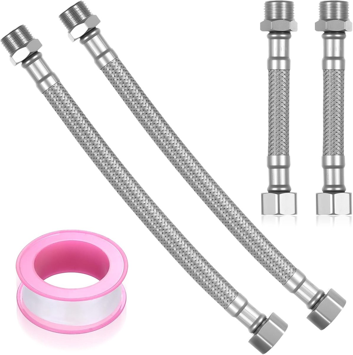 4x Flex Hose 3/8 Water Tap, 10cm/20cm Flexible Armor Hose 3/8 Inch, Stainless Steel Flex Hose Extension Fixture Hose - ShopVlot