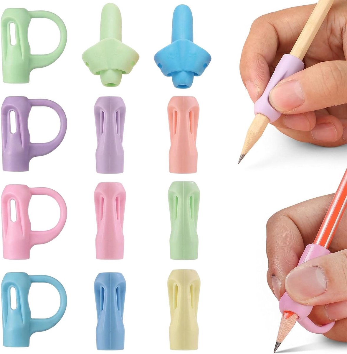 Pen-adapters voor kinderen 12 stuks - ergonomisch ontwerp - meerkleurig - schrijfcorrectie en ondersteuning - ShopVlot