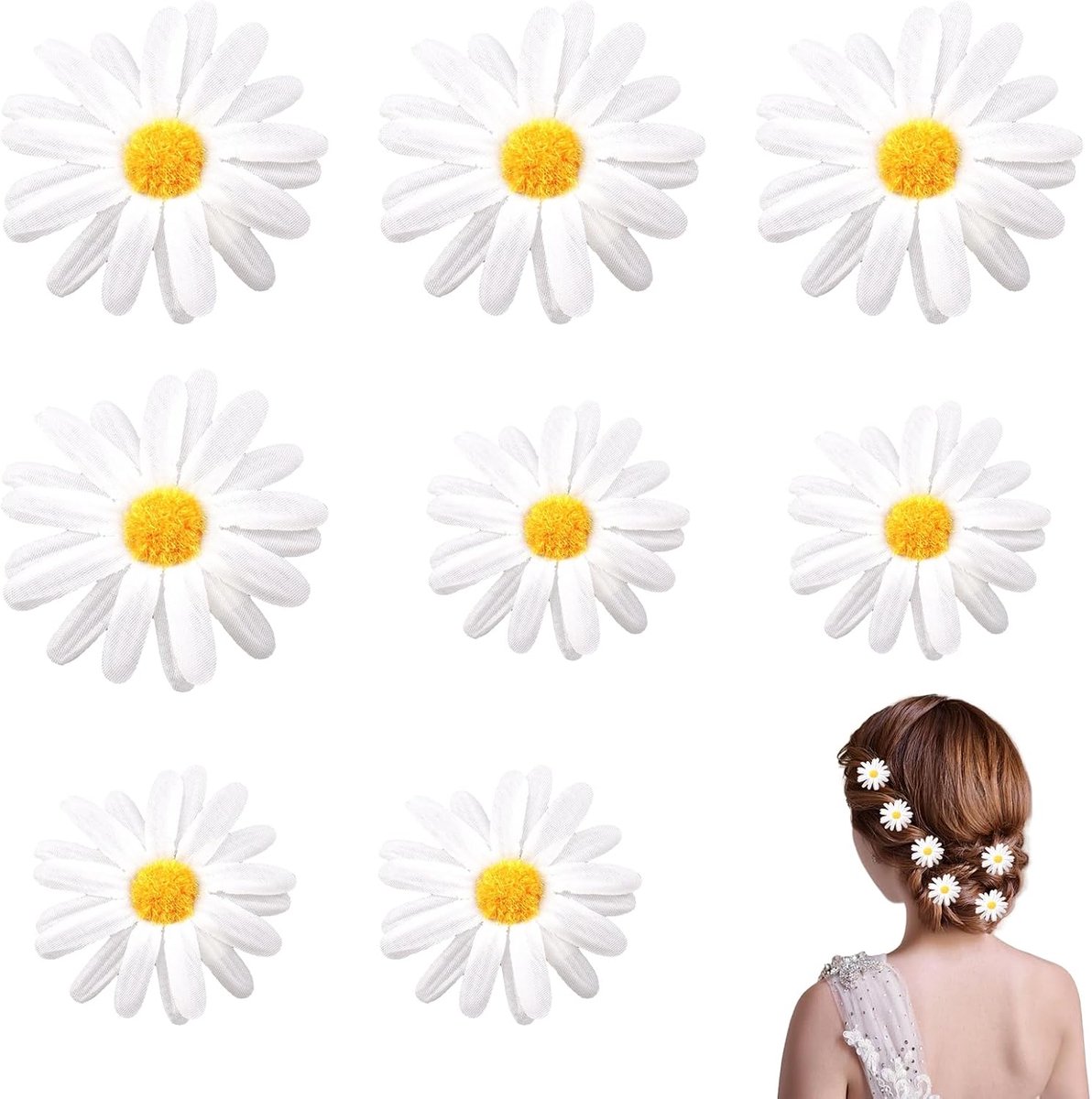 Haarspelden mini-madeliefjes - witte kleur - krokodilclips - antislip en hypoallergeen voor festivals - SnelShoppen