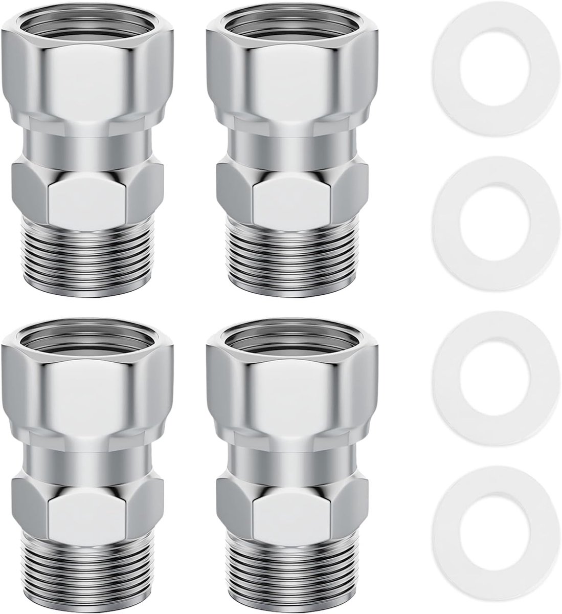SnelShoppen - 4 Stuks Roestvrij Stalen Compressiebuizen, Schroefverbinding, 1/2 Inch, Verstelbare Schroefverbinding, Rechte Koppeling, Adapter, Pijpfi