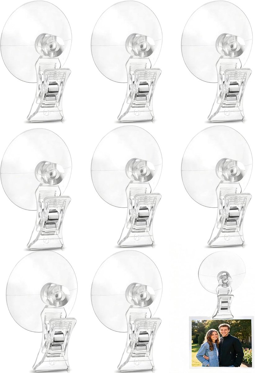 SnelShoppen - 8-pack multifunctionele zuignapclips, sterke grip cliphouders, herbruikbare zuignappen voor keuken, badkamer, kantoor, thuisorganisatie,