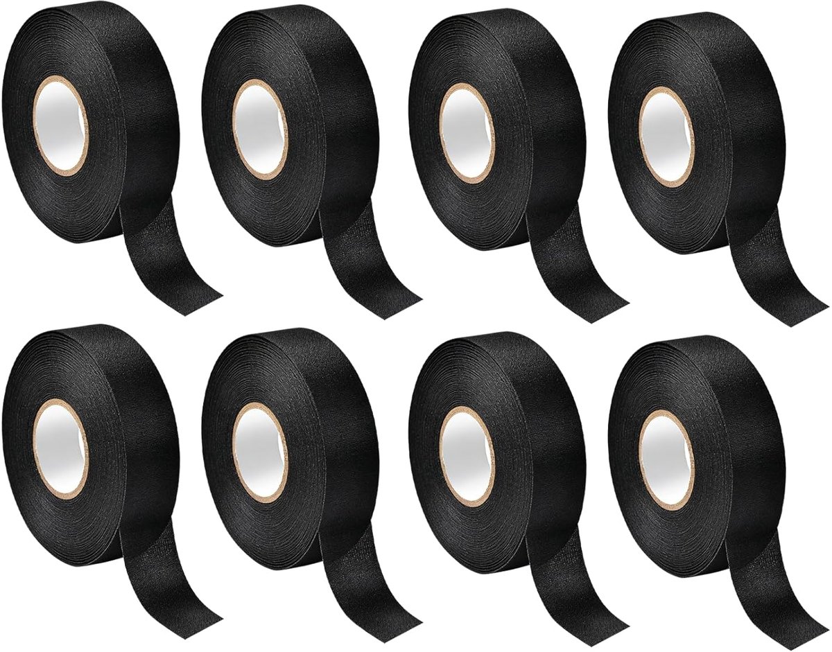 SnelShoppen - 8-Piece Zwarte Isolatietape, 15m x 19mm Textieltape, Handafgerukt, Geschikt Voor Kabelbescherming en Netjes Afwerken Van Draadboom In Au