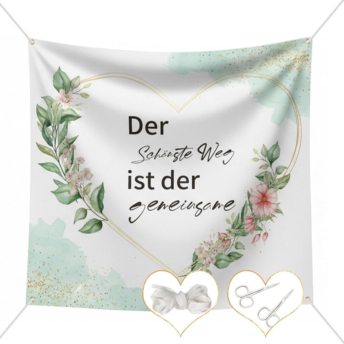SnelShoppen - Bruiloftshart om uit te snijden 200 x 180 cm met scharen en touw, bruiloftsdecoratie voor binnen en buiten, romantische verrassing voor