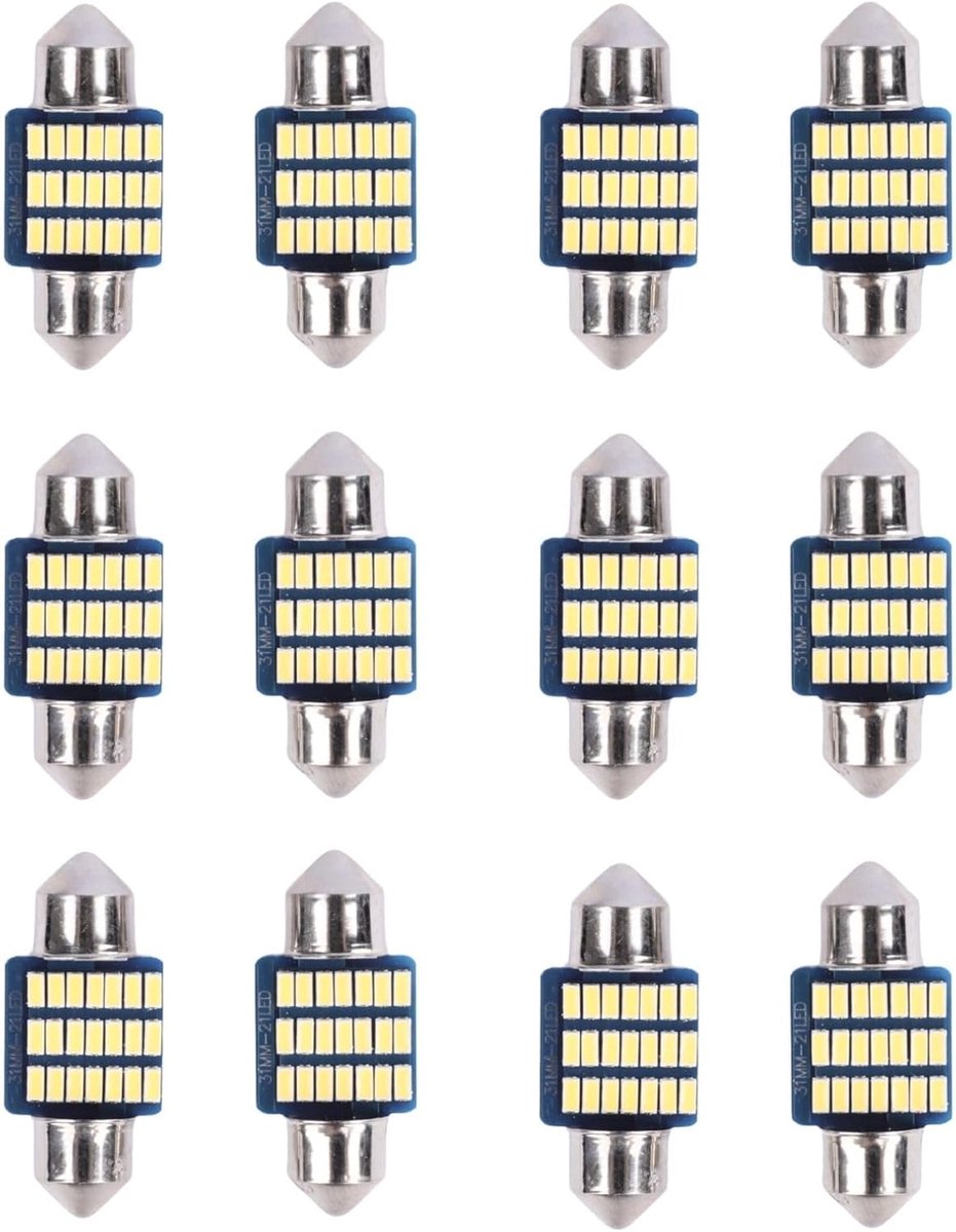 Thijox - Led-binnenverlichting Auto 31 mm, Warm Wit Licht, 12 Stuks, Plug and Play, 12 V, Energiebesparende Autoverlichting, Interieurverlichting