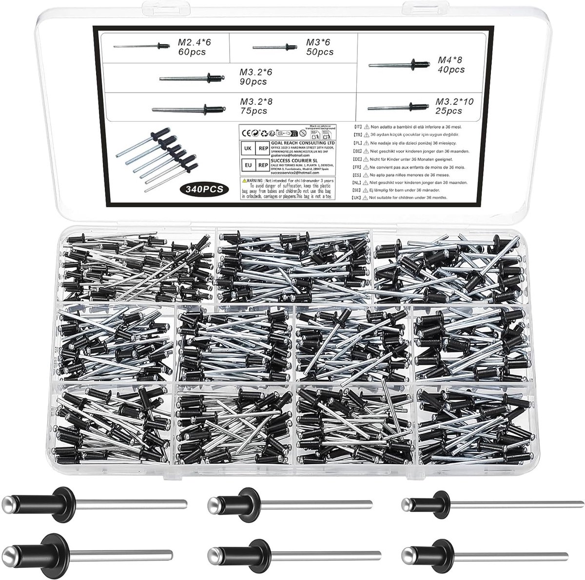 340pcs Aluminum Blind Rivet Set, Pop Rivet Set, Pop Rivets Assortment Aluminium Blind Rivets Assortment Set for Metal - ShopVlot