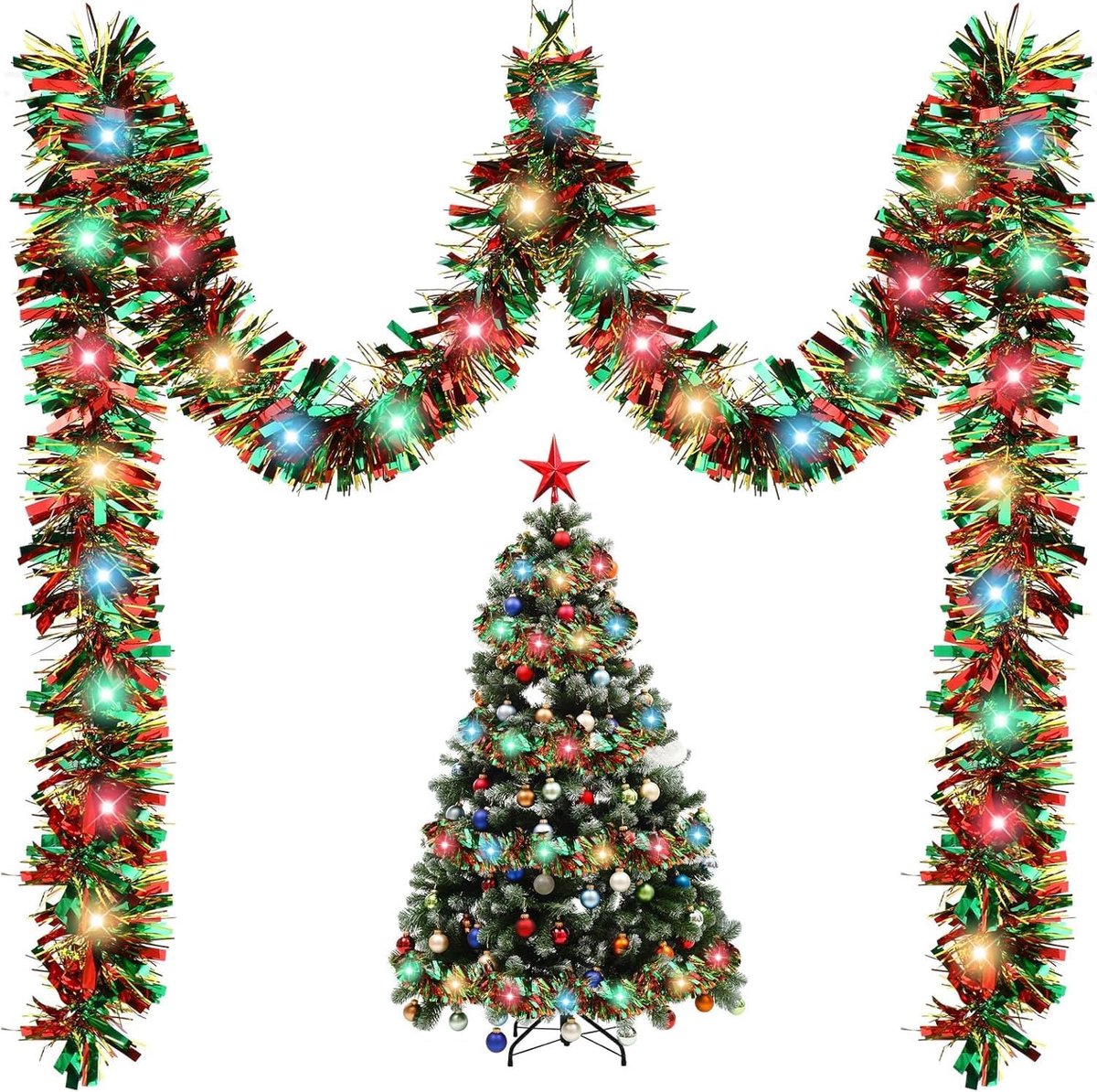 SnelShoppen - Kerstguirlande met Lichten 5m - LED String Lights voor Kerstboom - Glanzende Lametta Guirlande voor Binnen & Buiten - Feestdecoratie