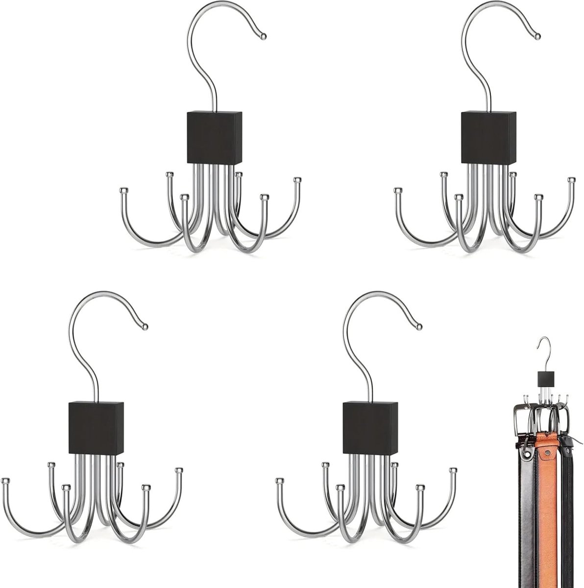 4 Pcs Belt Holders, Belt Hangers, 360 Degree Rotating Metal Belt Organizer, Belt Holder, Multifunctional Belt Holder - ShopVlot