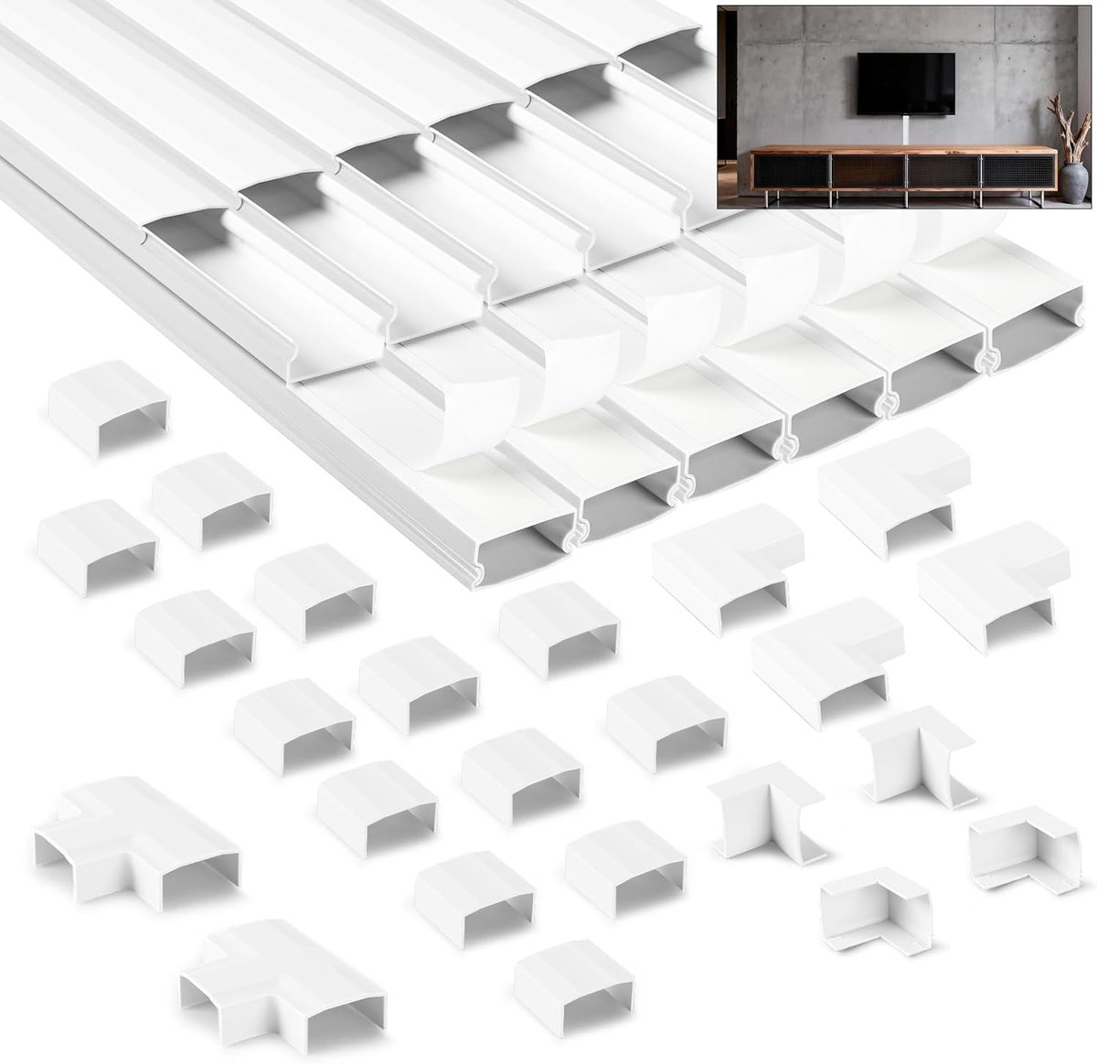 SnelShoppen - Kabelgoot Wit 4.8 m Zelfklevende PVC Kabelsleuf Mini Kabelschacht Kabelafdekking voor Wand TV Voedingskabel (12 Stuks L 400 mm, W 25 mm,