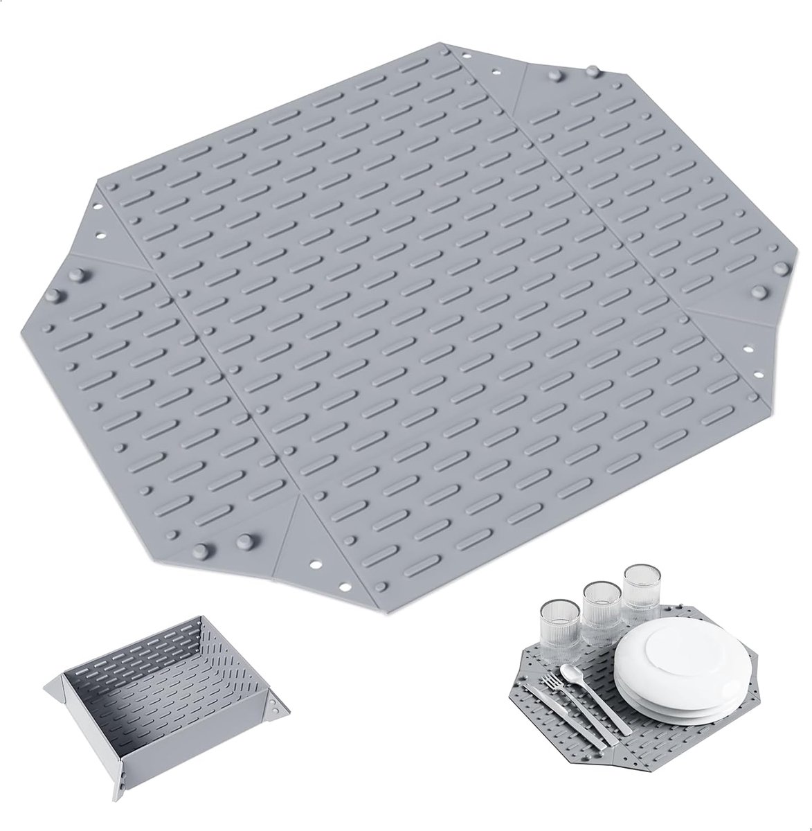 Silicone Dish Drainer Drainer Drainer Silicone Dish Rack Organizer Sink Kitchen Heat Resistant Non-Slip Folding Tray - ShopVlot