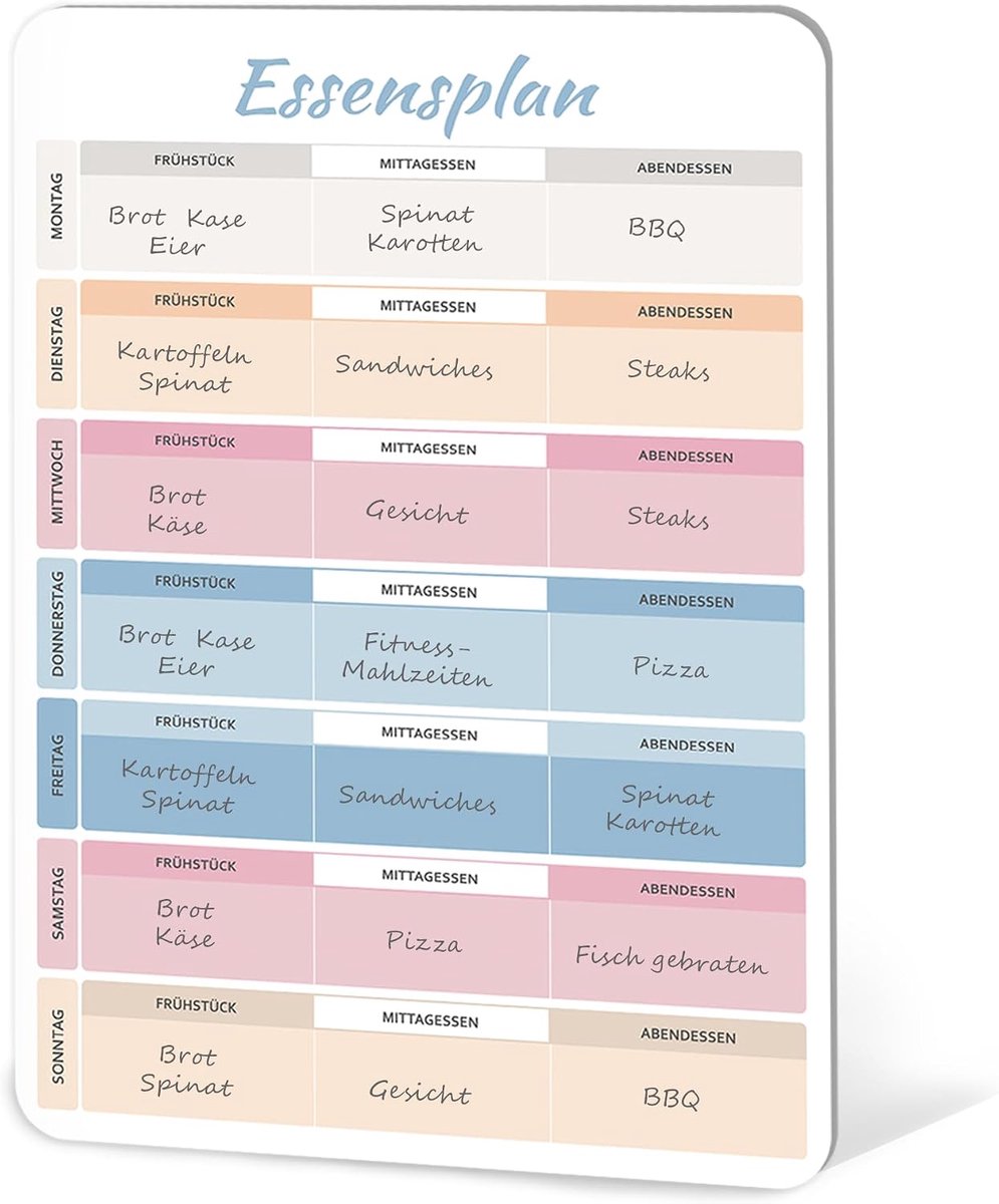 Weekly planner A4 - wasbaar magnetisch bord - voor gezinsmaaltijden - eenvoudig uw menu plannen - ShopVlot