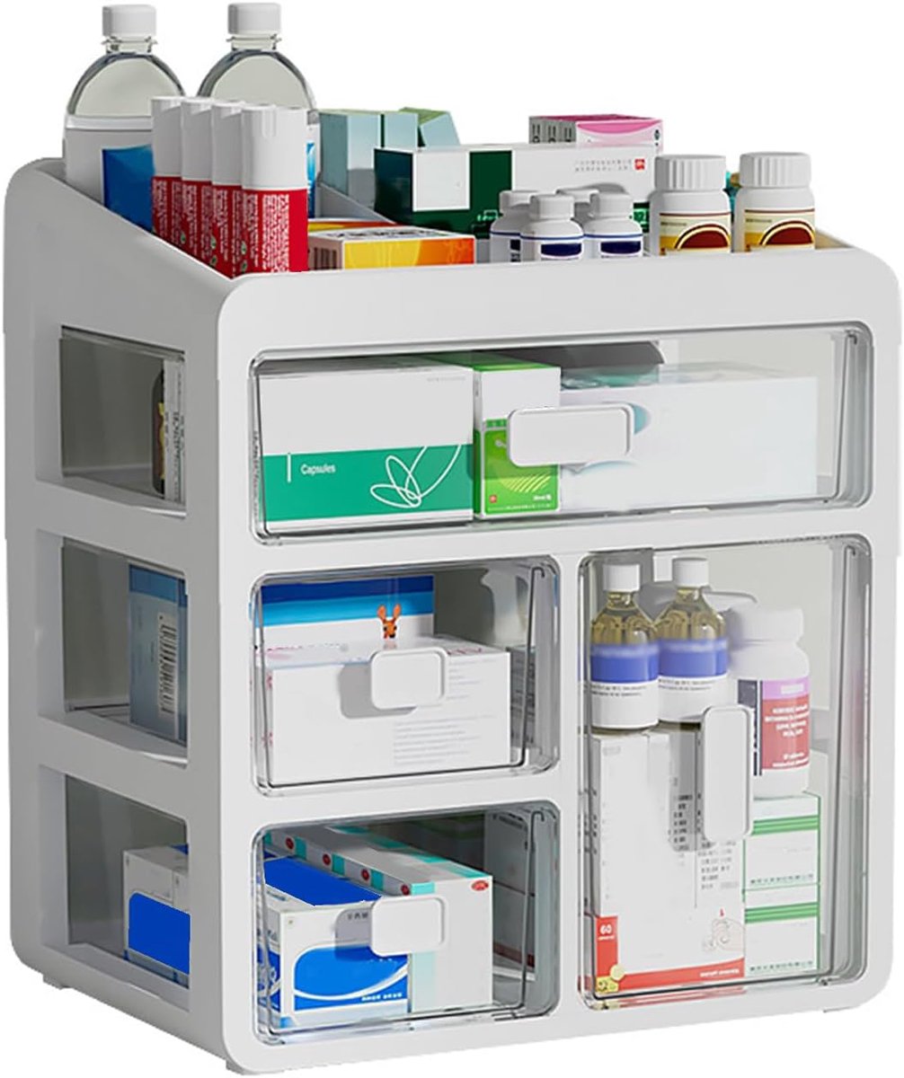 SnelShoppen - 4-laagse Medicijnkast, Grote Medicijnopberger, Medische Opbergdoos voor Thuis, Kantoor, Studentenhuis, Lichtbescherming, Vochtbestendig,