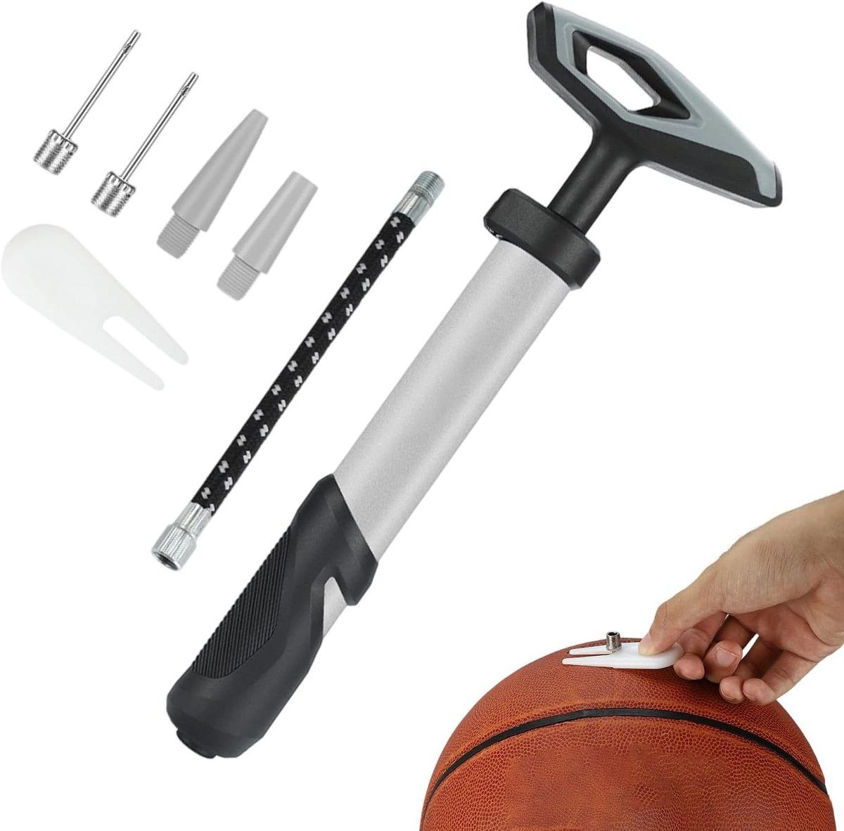Basketbal Luchtpomp - Bal Pomp - Ballen Oppompen - Geïntegreerde Drukregelaar - 190 g - Zilver