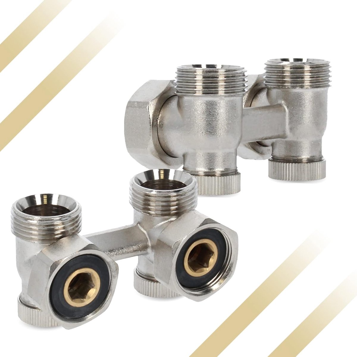 Thermostatische Radiatorventielset - Kraanblok Set - Verwarming Regelen - Messing Ventielen - 1/2 inch Hoek - Messing