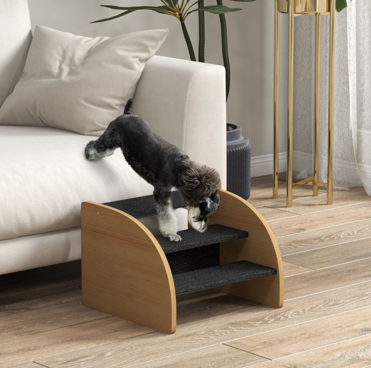 COVREO Hondentrap 38,5 x 38,5 x 30 cm, eiken zwart, hout, 3 treden