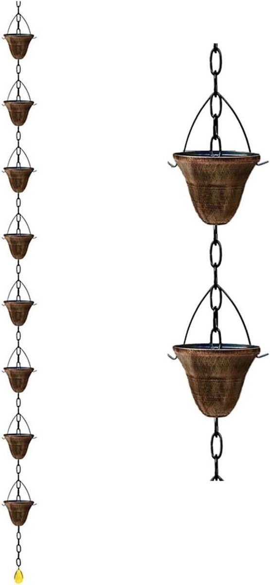 Regenkettingen Ijzer - Dakgootketting Afvoer - Water Leiden Tuin - Blauwe Groene Patina - 176 cm 8 Cups - Koper