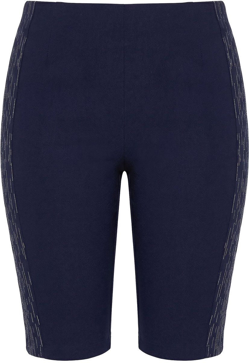 MIAMODA - Dames - Bengalin short elastische slim fit metallic print - Donkerblauw - Maat 42