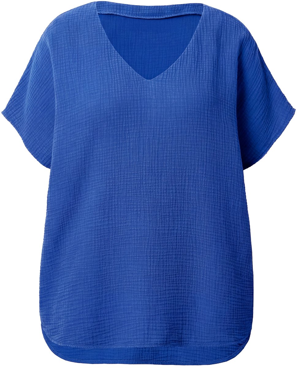Studio Untold - Dames - Overhemdblouse oversized mousseline V-hals - Kobaltblauw - Maat 42+