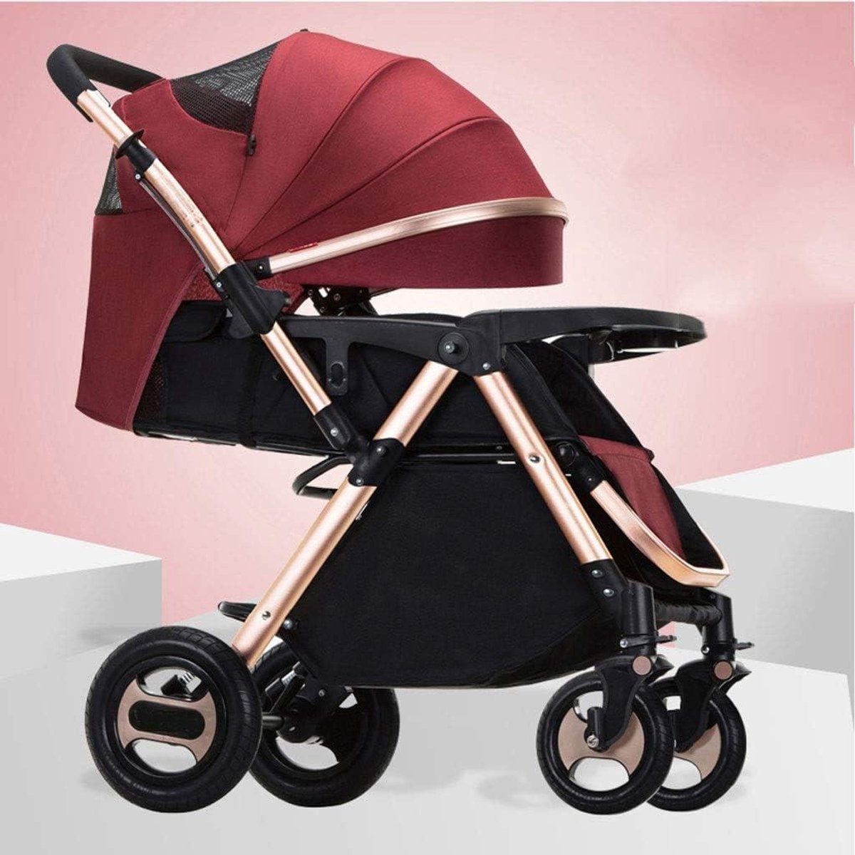 Kinderwagen Opvouwbaar - Babybuggy Compact - Reizen met baby - Omkeerbare zitting - 19.7x30.7x16x16 inch - Rood