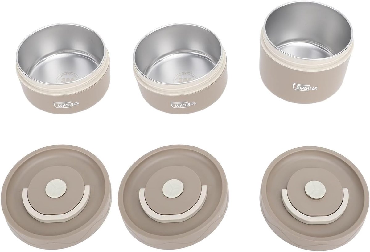 SnelShoppen - Isolerende Lunchbox - Thermische Lunchcontainers RVS - Draagbare Geïsoleerde Lunchcontainer - Ronde Lunchdozen met Thermische Tas (3 Doz