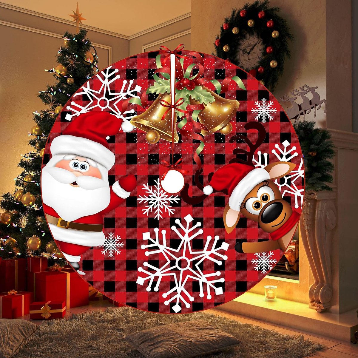 SnelShoppen - Kerstboomrok 48" Sisal met Kerstman Sneeuwdoos - Hoogwaardige Boomrok voor Kerst, Feest, Vakantie, Nieuwjaar Decoratie - 108 cm - Perfec