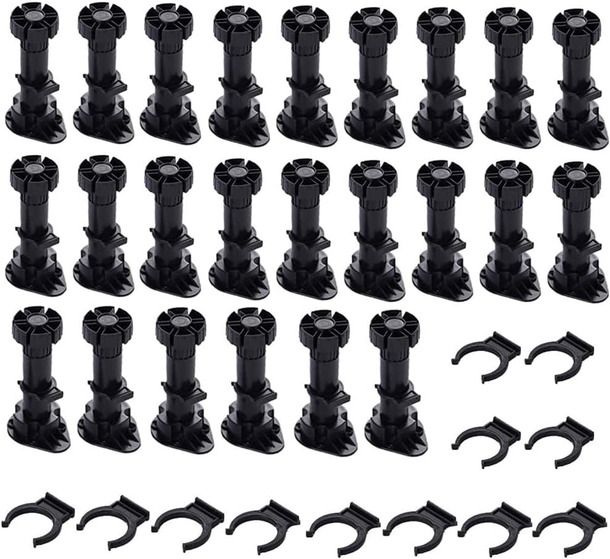 SnelShoppen - 24 Stuks Meubelpoten, Verstelbare Kunststof Meubelbenen met Clip, Zwarte Meubelpoten voor Keuken, Badkamer, Kast en Bank (120mm-150mm)