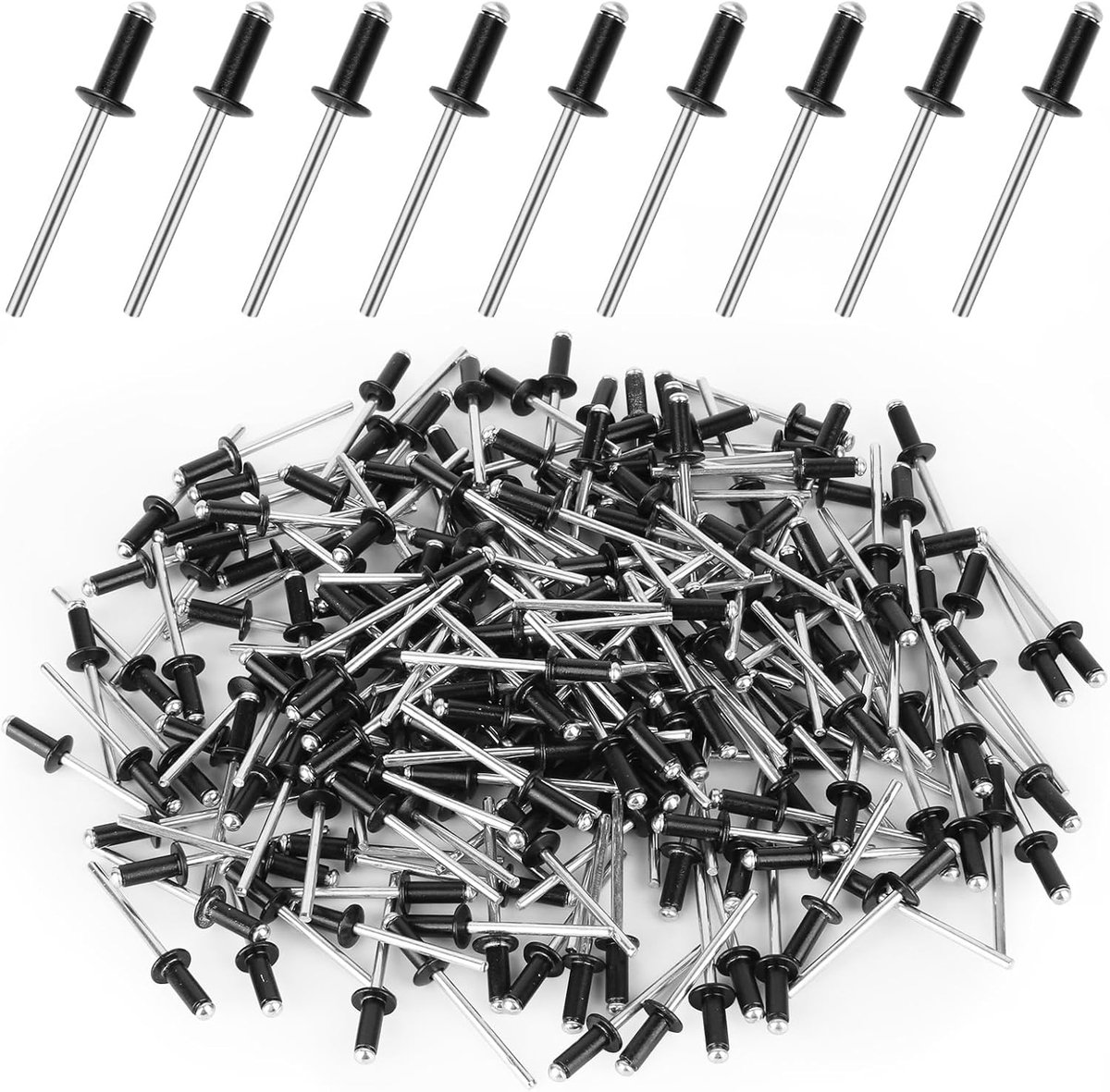 SnelShoppen - 200 Stuks Blind Rivets Aluminium Pop Rivets 4 x 10 mm Grote Hoofd Zwart Geverfd Bouw Schepen Auto's Verbinden