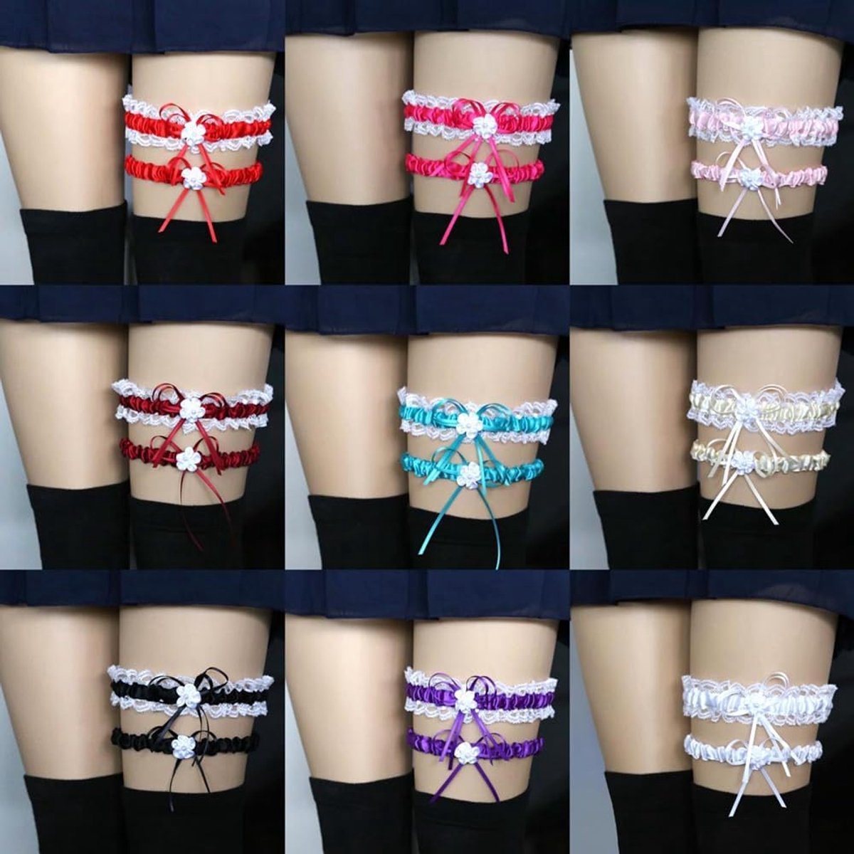 SnelShoppen - 2 Stuks Bruids Garter met Witte Kanten en Sexy Strik - Elastische Kanten Bruidsaccessoires voor Trouwen - Roze Rood - Voor Dames en Meis