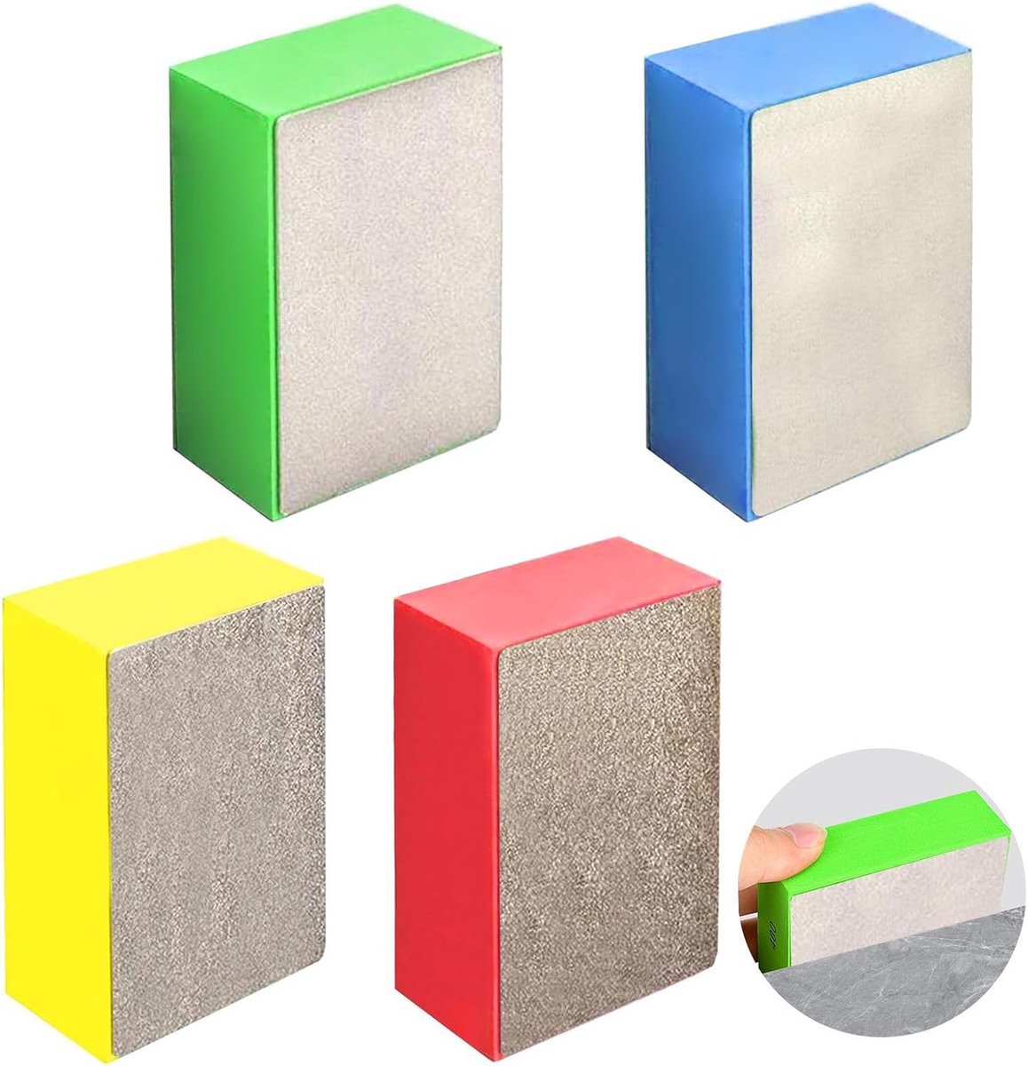 SnelShoppen - 4 Stuks Hand Diamant Polijstpads - 60# 100# 200# 400# Kleurige Schuurblokken voor Keramische Tegels, Glas, Betonnen, Natuursteen, Granie
