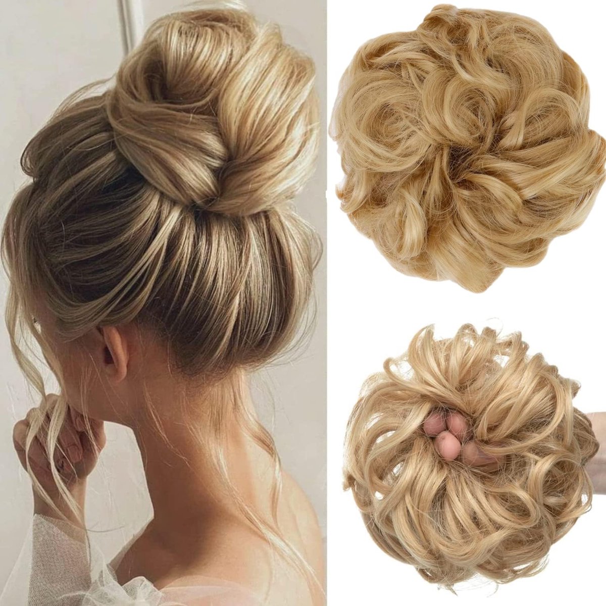 Hair Piece Elastic Band Large 20 cm Bun Hairpiece Hair Bun Curly with Hair Elastic Ponytail Hair Extension Hair - ShopVlot
