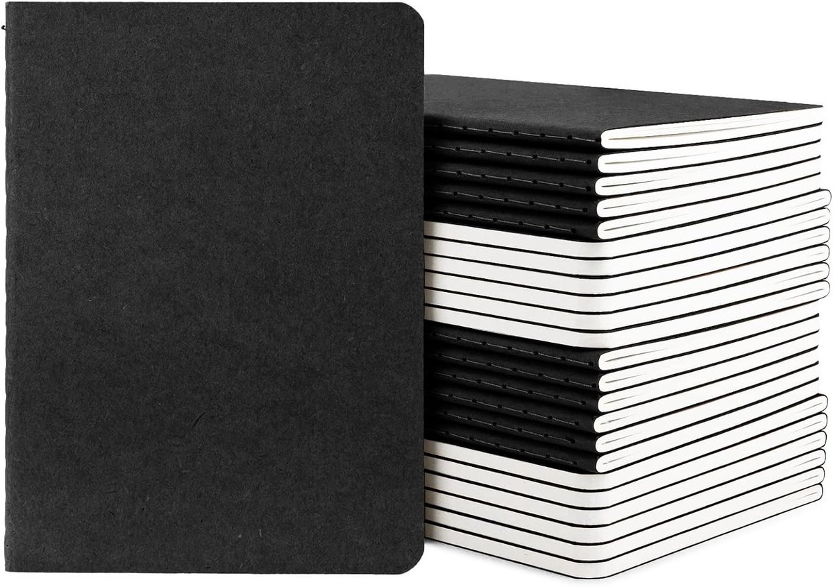 SnelShoppen - Notebook A6-24 STK Blanke Notitieboekjes A6-100GSM Papier Klein 60 Pagina's - 10x14cm Notebooks Reis Softcover Onge lijn Zwart