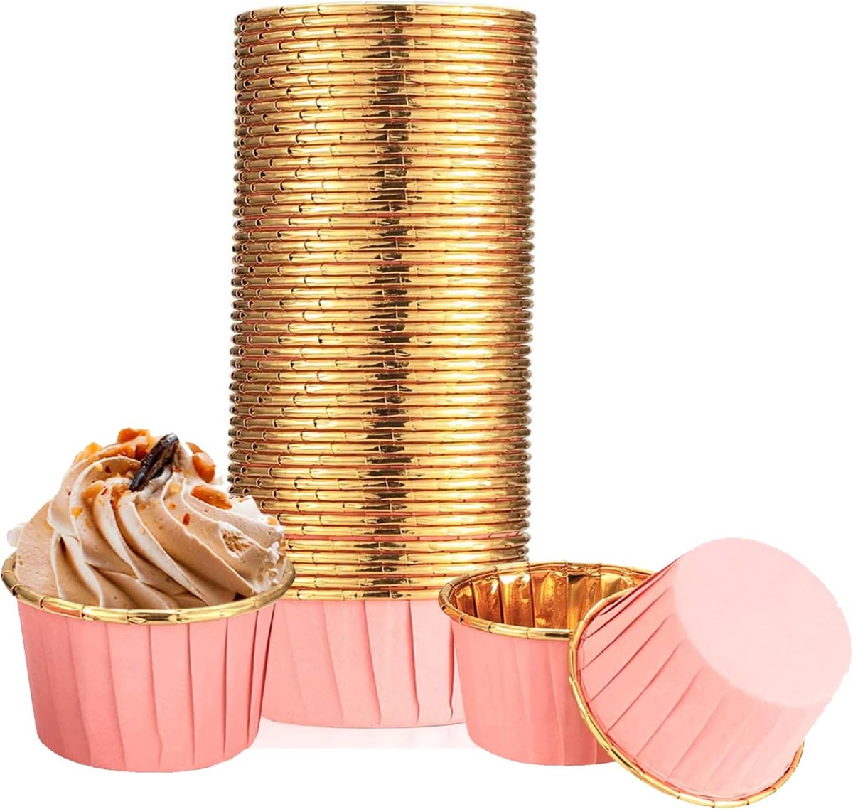 SnelShoppen - 100 Stuks Aluminium Folie Bakvormpjes voor Muffins Cupcakes Papieren Bakvormpjes Feest Verjaardag Bruiloft Kerst Party Roze