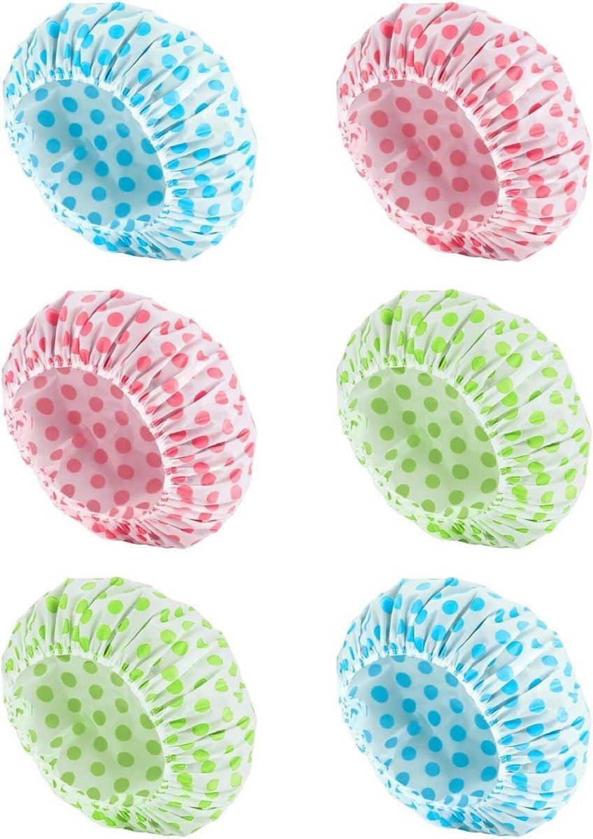 SnelShoppen - Pack van 6 Dames Douchemutsen UK, Waterdicht en Herbruikbaar, Zwemcap met Elastische Band, 28 cm Breed, Grote Plastic Langhaar Eco Cap v