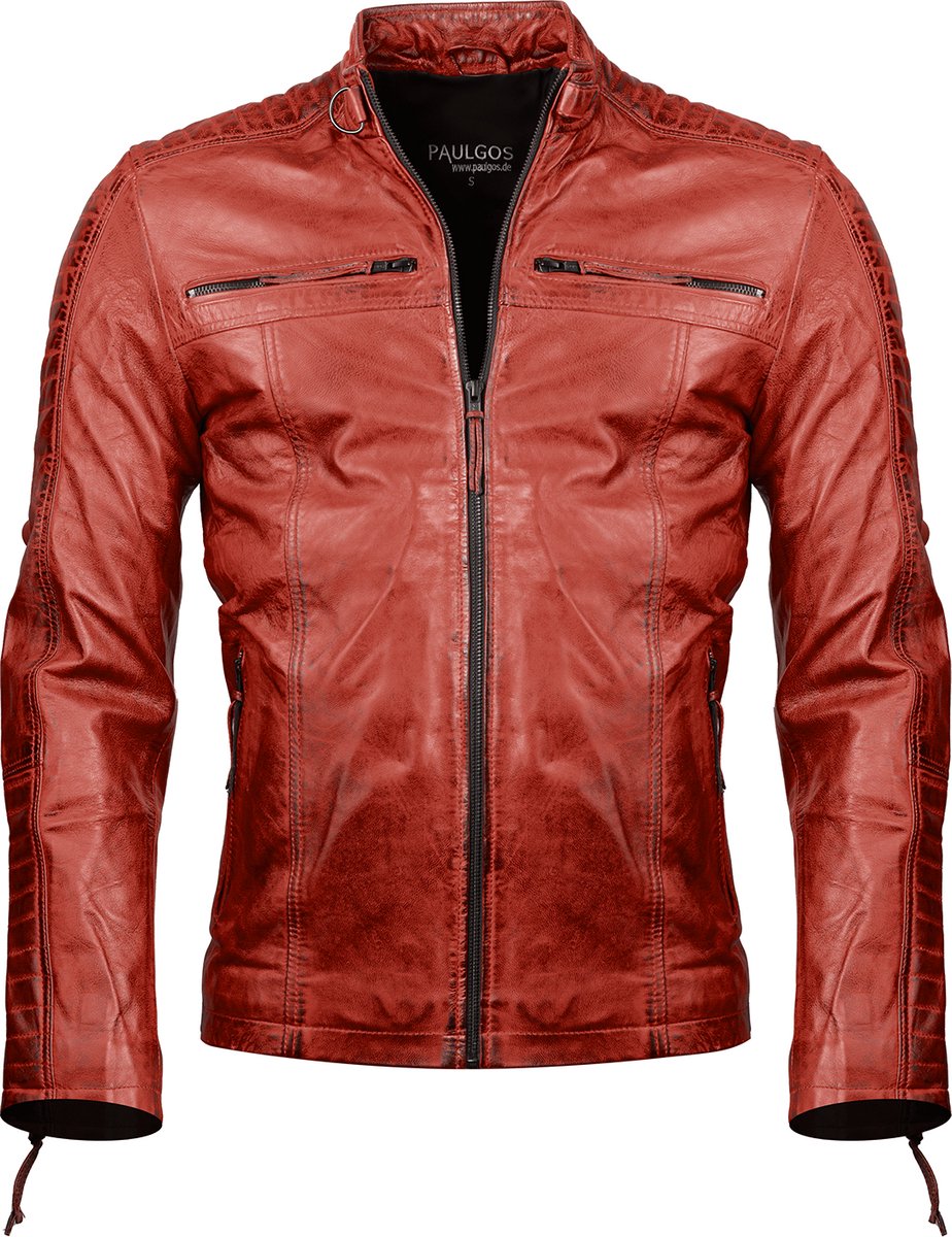 PAULGOS Heren Leren Jas, Echt Leren Jas, Tussenjas, Modieus in 5 Kleuren, Maten S-7XL, Model 1