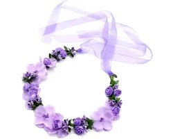 SnelShoppen - Bloemenkrans Haaraccessoire voor Bruid, Paarse Bloemen Haarband met Verstelbare Bandjes, Perfect voor Strandbruiloft, Bruidsfotografie,