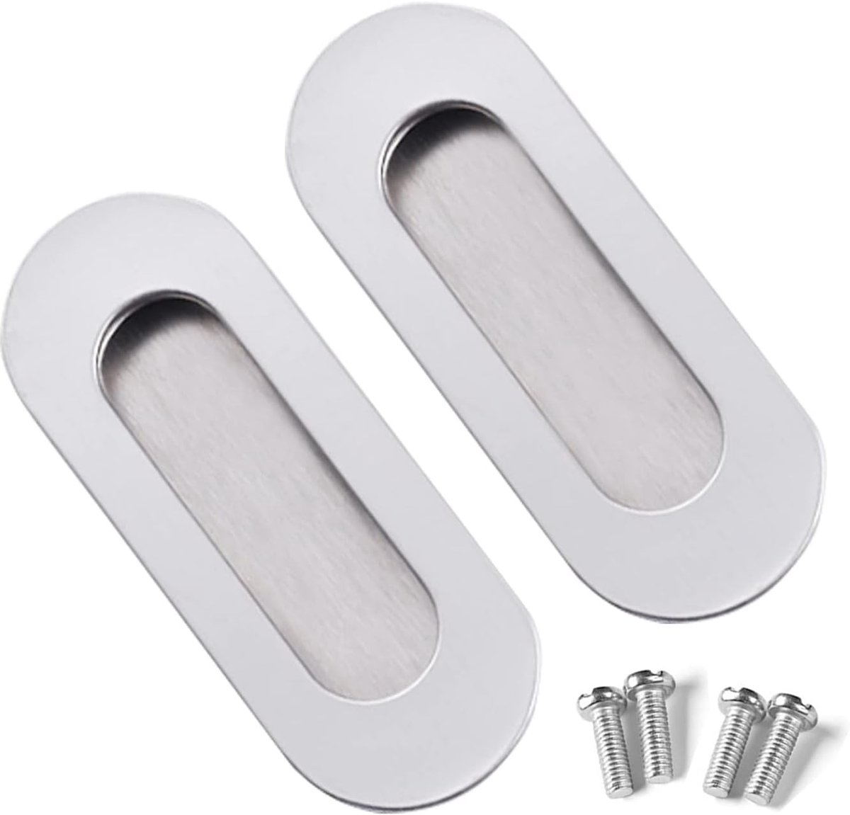 SnelShoppen - Set van 2 Flush-Mounted Pullers voor Schuifdeuren, RVS Ellips Ingebouwde Kastdeurgrepen, Schuifdeurhandgrepen met Verborgen Schroeven vo