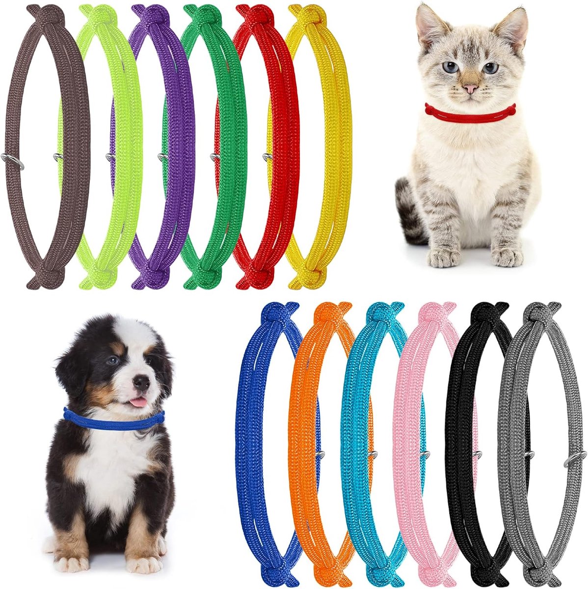 SnelShoppen - 12 Stuks ID Halsbanden voor Puppy’s en Kittens, Verstelbare Identificatie Halsbanden in Assorti Kleuren, Perfect voor Nieuwe Hondjes en