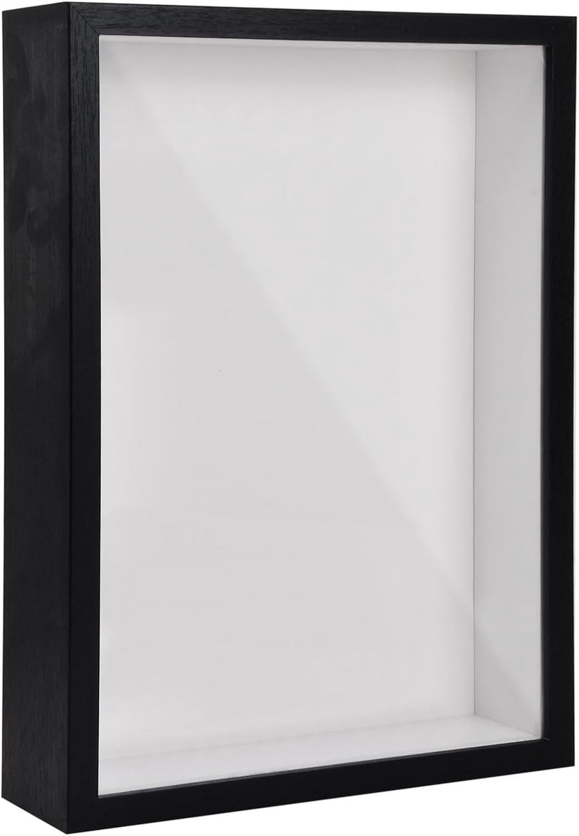 SnelShoppen - A4 3D Shadow Box Frame 22.5x31.5cm - Diepe Houten Fotolijst voor Wand en Tafel - Zwart - Perfect voor Medailles, Bloemen, Tickets, Ambac