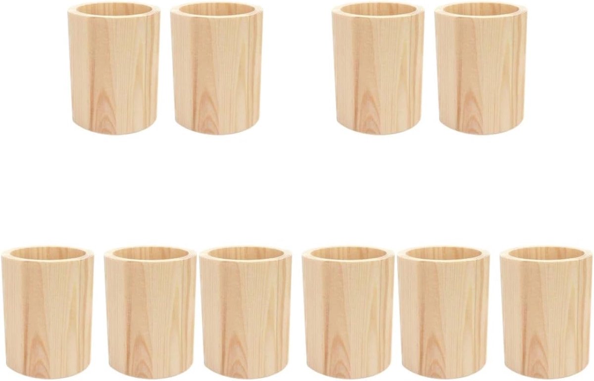 SnelShoppen - 10 Stuks Houten Penhouder Desk Organizer Multifunctionele Make-up Borstel Houder voor Kantoor Thuis Bureau Accessoires