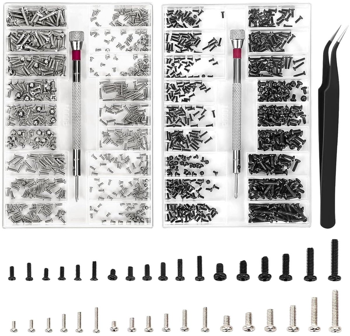 SnelShoppen - 1000 Stuks Mini Micro Reparatieschroeven Set, M1.2 M1.4 M2 Kleine Schroeven met Schroevendraaiers, Ideaal voor Brillen, Laptops, Sierade