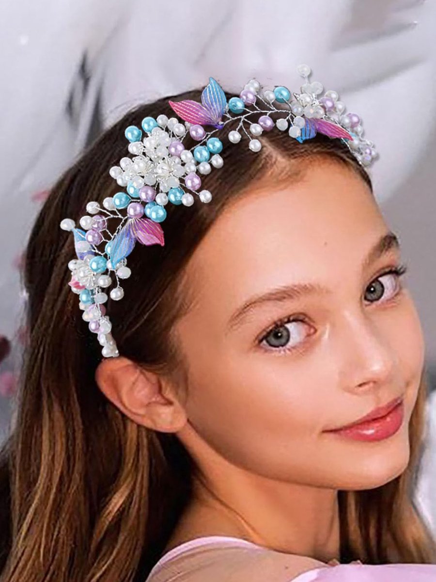 IYOU Mermaid Wedding Hair Vines Silver Pearl Headband Beads Princess Bridal Headpiece Hair Accessories for - ShopVlot