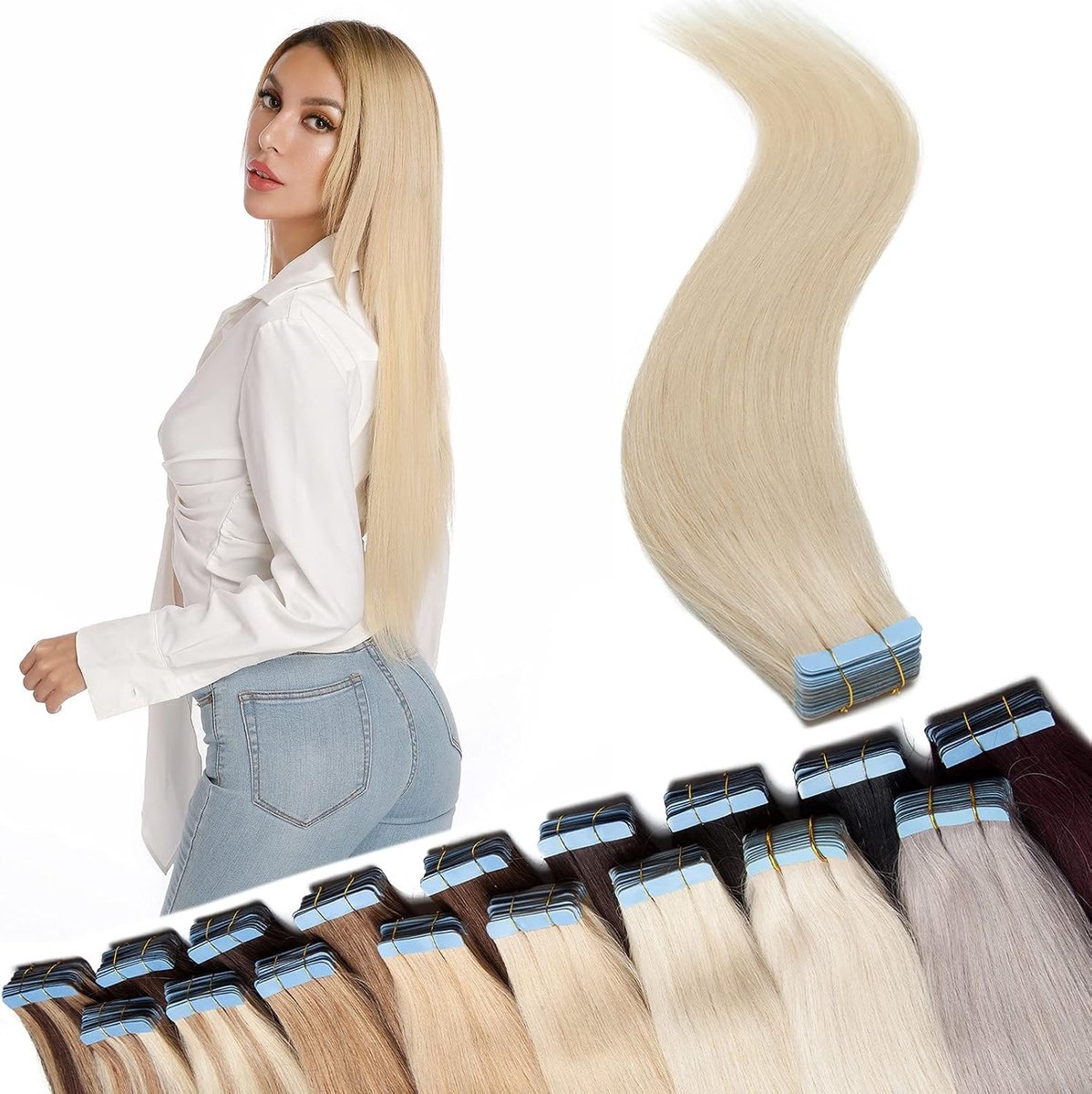 40 cm 60 # Platinum Blonde Haarextensions Zelfklevend Natuurlijke Haarverlenging voor Volumineus Haar
