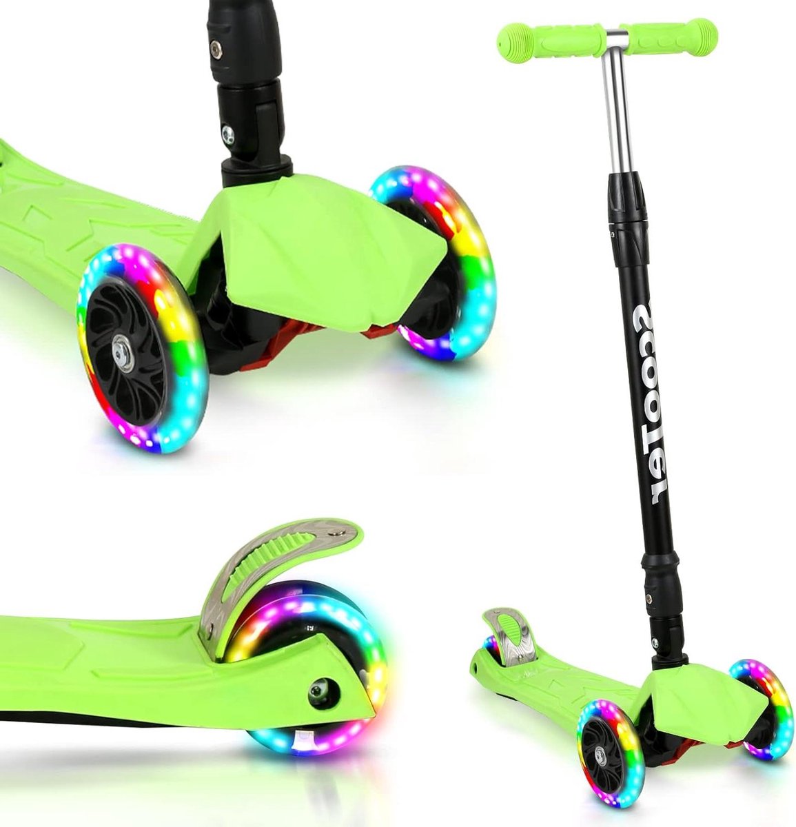 Kinderstep Drie Wielers - Step Kinderen - Buiten Spelen - LED Knipperende Wielen - Verstelbaar 66-88 cm - Groen