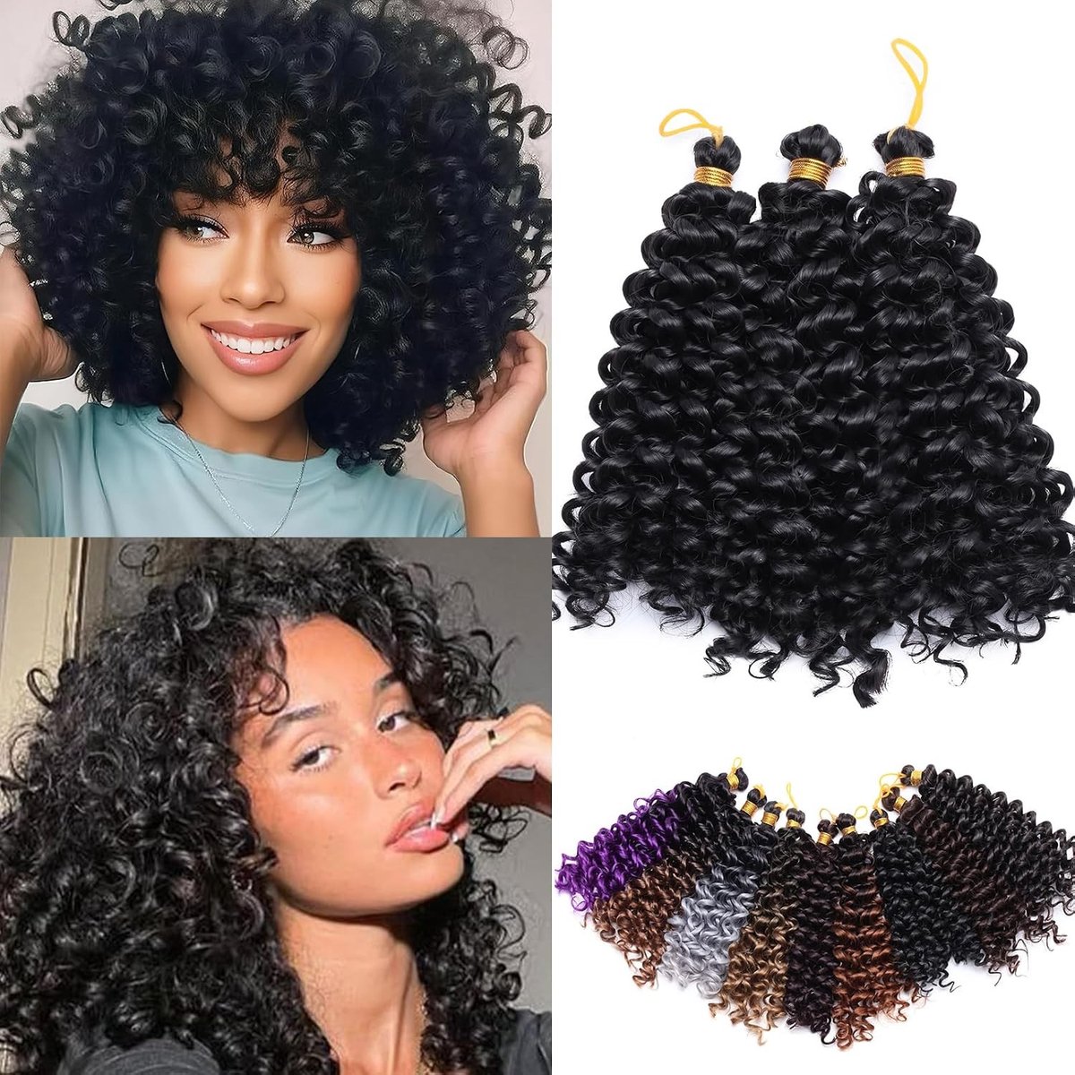 Marlybob Krullend Haarextensie voor Vlechtwerk - 20 cm Watergolven, Afro Kinky en Ombre - Verpakking van 3 voor Zwart Vrouwen