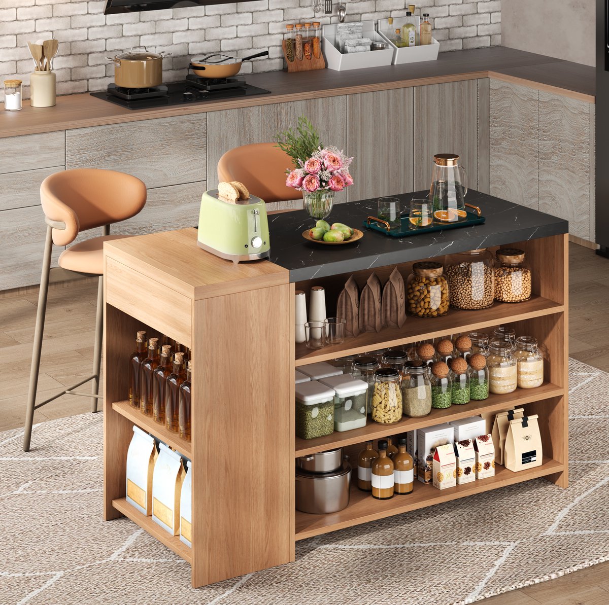 COVREO Bartafel 140x60x90 cm zwart en naturel, MDF met lade en opbergruimte