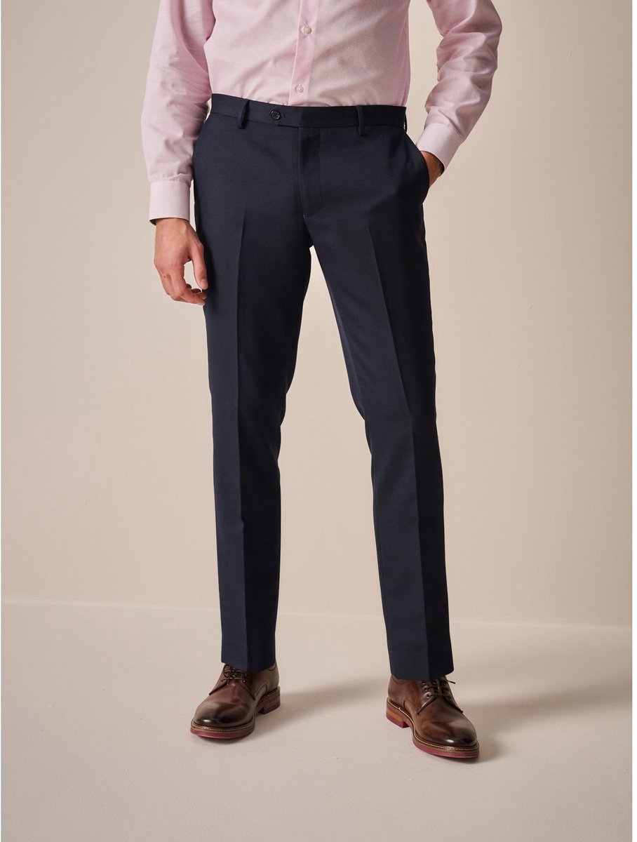 Next - Heren - Slim Fit - Kostuum met textuur: broek - Blauw