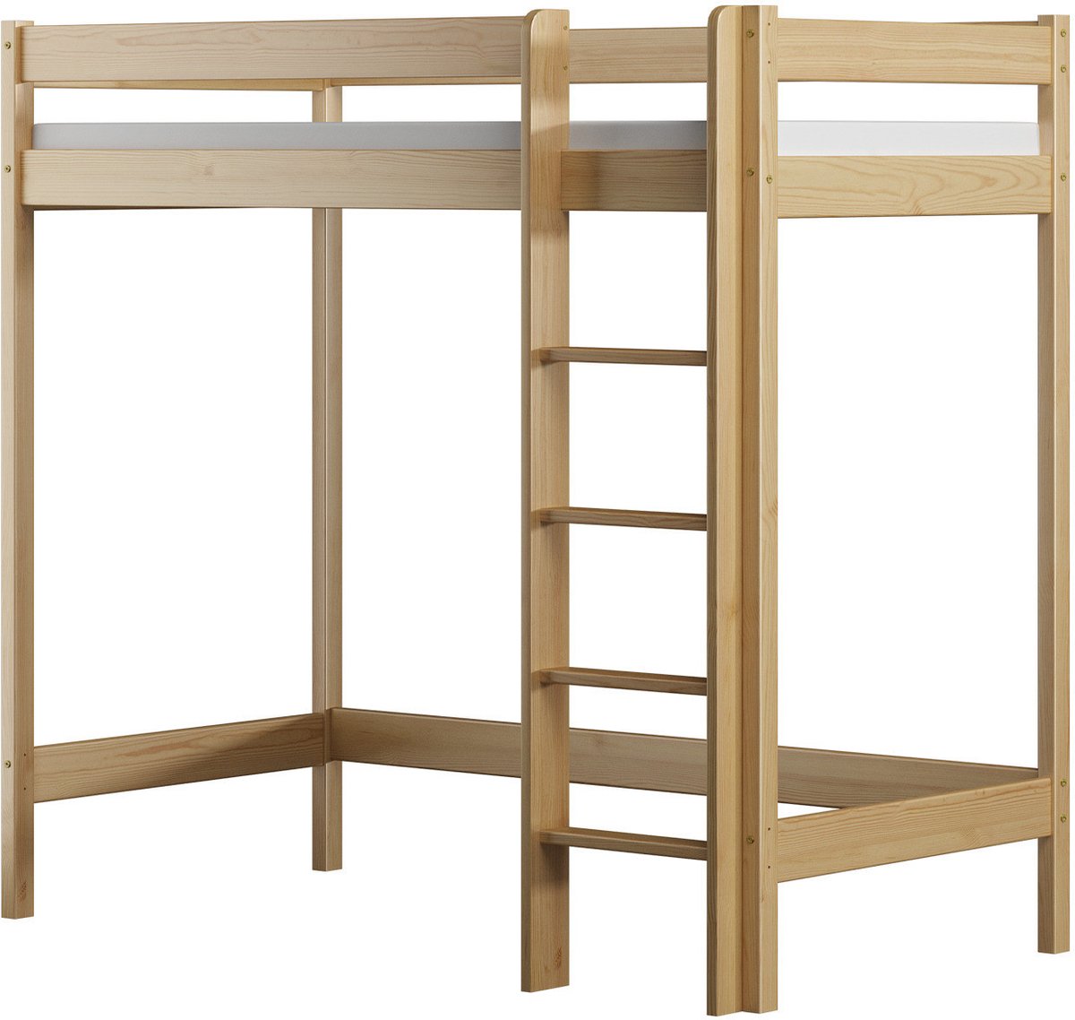Need Sleep - Hoogslaper 90x190 - Loftbed 180 cm hoog - Met een rechte uitvalbeveiliging - Massief houten - Natuurlijk